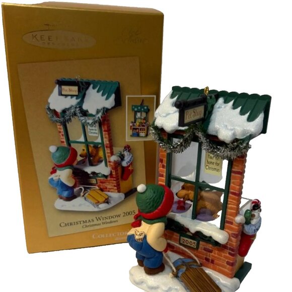 Hallmark Keepsake Club Exclusive Christmas Window Pet Shop Ornament 2005 Puppy - Picture 1 of 10